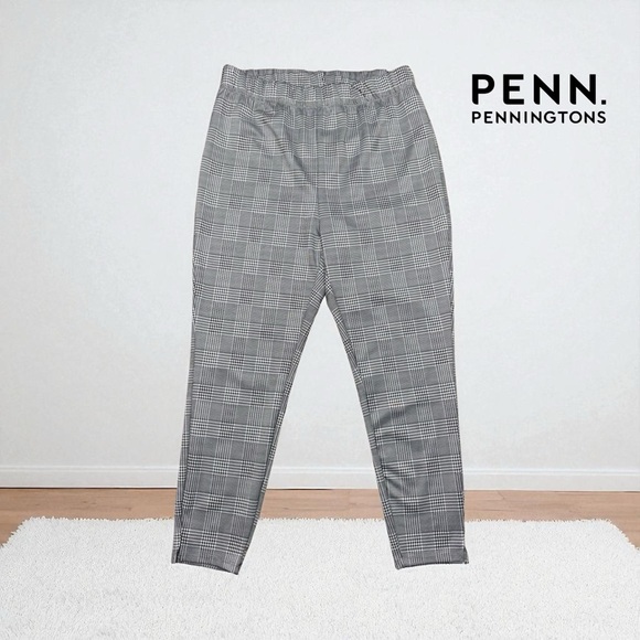 NWOT, Penningtons, Plaid Pull-On Plus Size Pants, Size X, Black, White - Picture 1 of 8